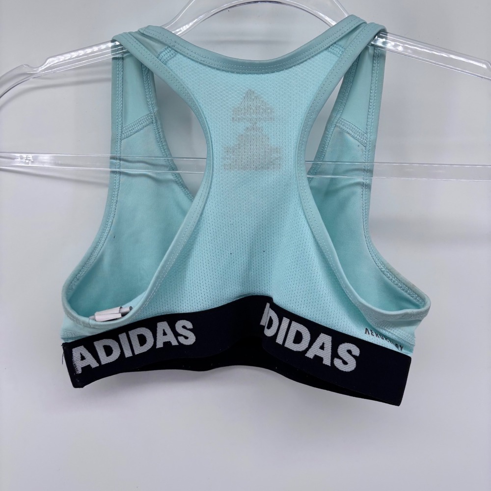 Adidas Racerback Sports Bra Light Blue Logo Activewear Girls Size L - Picture 3 of 4